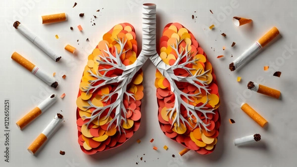 Fototapeta The Impact of Smoking: Artistic Representation of Lungs Battling the Harmful Effects of Cigarettes