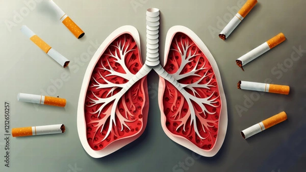 Fototapeta Lungs vs. Cigarettes: A Powerful Visual on Smoking's Impact on Respiratory Health and the Call to Quit