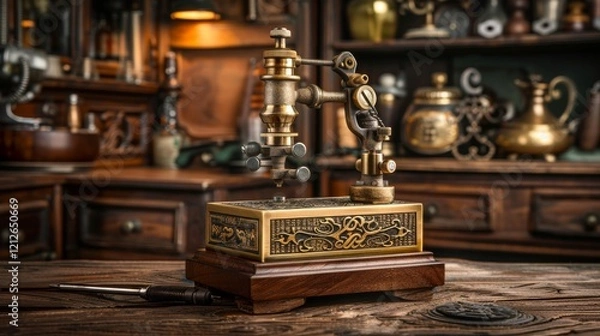 Fototapeta Artistic tattoo machine on dark background  a close up look at intricate design and craftsmanship