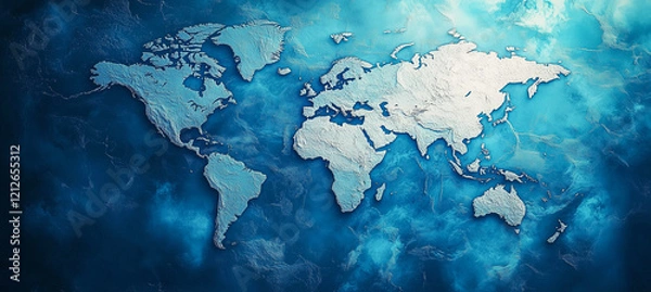 Obraz World Map Relief on Blue Textured Background