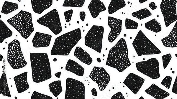 Fototapeta Hand-Drawn Black and White Irregular Polygon Pattern, Digital Artwork, Creative Design, Abstract, High Contrast