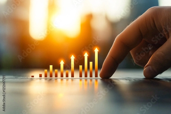 Fototapeta Hand Interacting with Ascending Bar Graph Projection