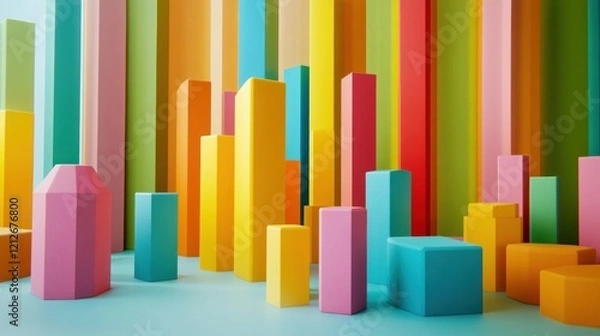 Fototapeta Colorful blocks form a vibrant abstract cityscape