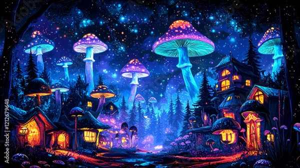 Fototapeta Enchanted Mushroom Forest: A Night of Fantasy and Magic