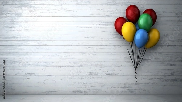 Fototapeta A minimalistic abstract layout of colorful balloons in a random but balanced arrangement on a clean neutral canvas