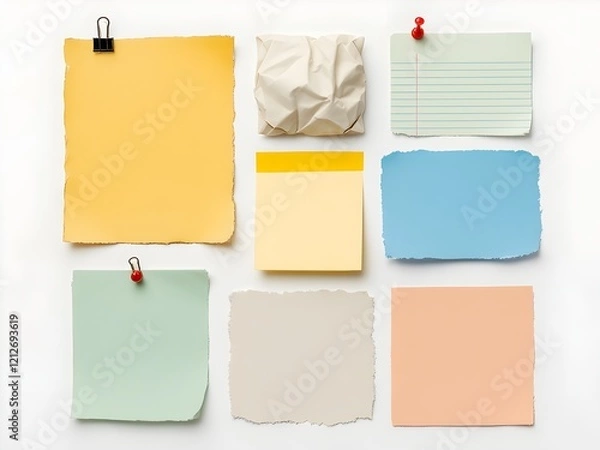 Fototapeta Aesthetic Arrangement of Nine Unique Paper Pieces on White Background