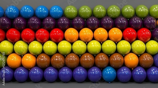 Fototapeta Abstract arrangement of vibrant colorful balloons evenly spaced on a neutral background, emphasizing minimalism