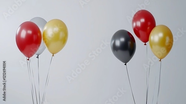 Fototapeta Colorful balloons abstractly arranged on a neutral minimalist backdrop with clean lines and balanced spacing