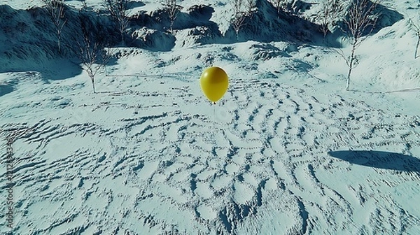 Fototapeta A solitary yellow balloon gently hovering in the center of a pristine white background with a minimalist touch