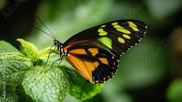 Fototapeta A colorful butterfly resting on a soft background. picture