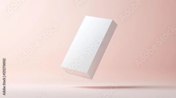 Obraz Minimalist White Paper Box on Soft Pink Background Creating a Calm and 3d mockup Visual Aesthetic