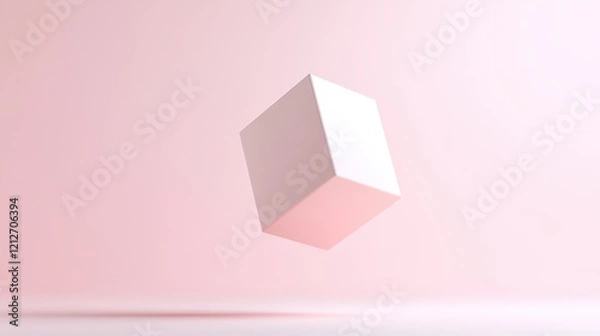 Fototapeta Minimalist 3D Representation of a White Cube Placed Against a Soft Pink Background Evoking Calmness