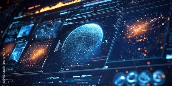 Fototapeta Detailed software screen displaying an advanced celestial simulation, with interactive star charts and real-time space data.