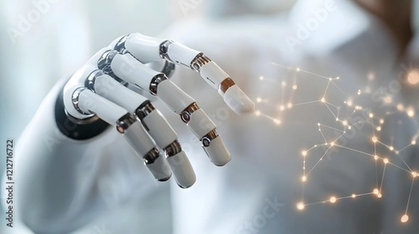 Obraz Robotic Hand Interacting with Data Connections and Digital Network