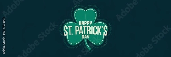 Fototapeta A minimalist Saint Patrick's Day poster design with a dark theme. There's a green shamrock with a white outline. The text "Happy St. Patrick's Day" is written in white, bold letters. 