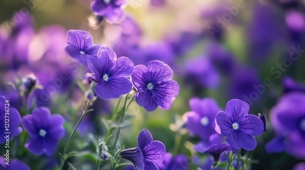 Obraz Vibrant violet flowers blooming in a summer garden showcasing nature's beauty and the essence of a tranquil outdoor setting.