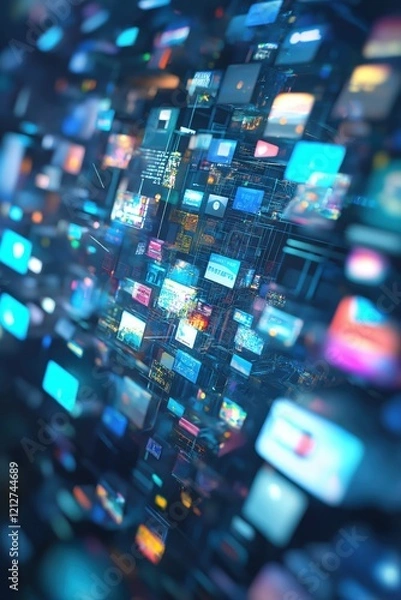 Obraz A computer screen with many different colored squares and rectangles