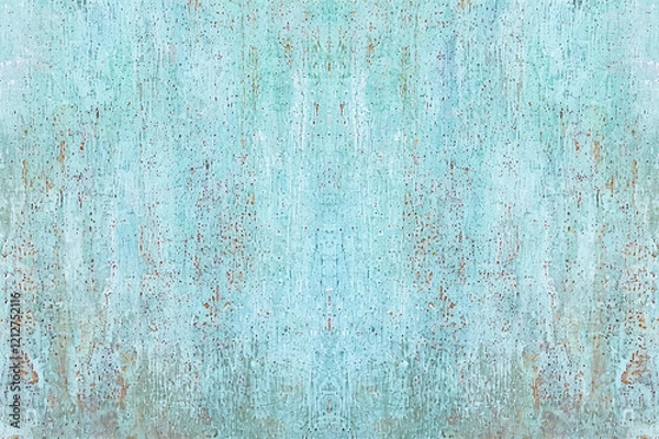 Fototapeta Close-up of a corroded copper surface displaying vibrant blue and green patina