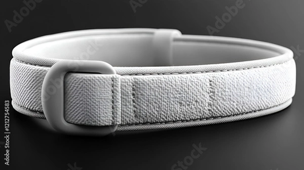 Fototapeta  thick, white lifting belt with a gray buckle sits on a dark surface
