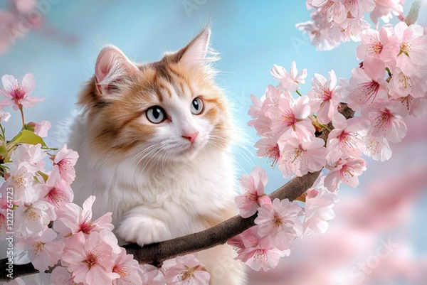 Obraz cute kat in the spring blossom