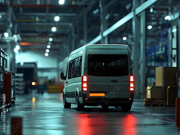 Obraz Transport minibus in warehouse, logistics. cargo delivery. Neural network AI generated art