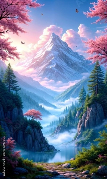 Obraz Dreamy Mountain Landscape in Full Bloom