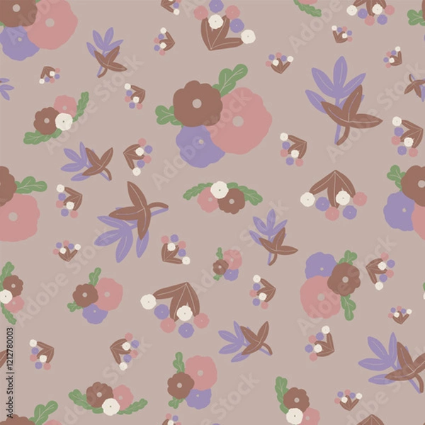 Fototapeta Vector simple floral seamless pattern in mocha mouse colors. Simple Abstract style repeat pattern for graphic design projects, wallpaper, textile.