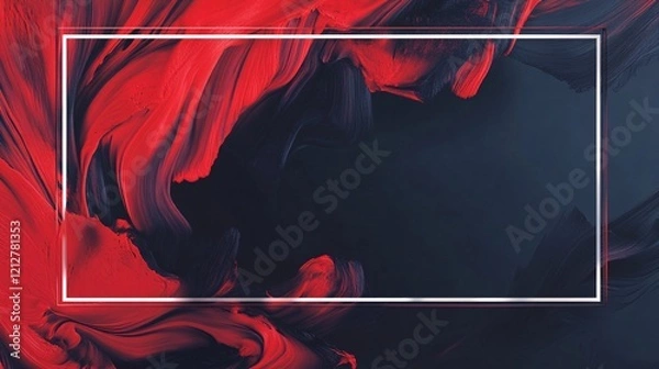 Fototapeta Red and black brushstrokes creating dynamic background with white frame