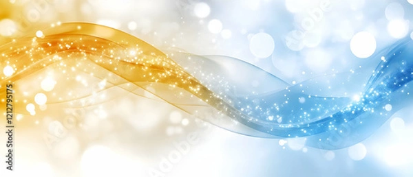 Fototapeta Blue gold light wave bokeh background