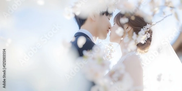 Fototapeta 桜とともに永遠を誓う新郎新婦の愛と幸せ