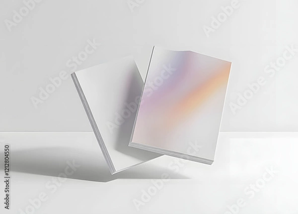 Fototapeta Two floating magazine covers Mockup on white background with soft shadows. 3D rendering