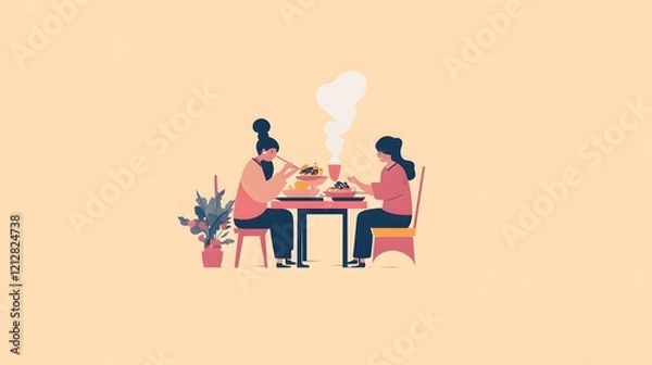 Fototapeta Group of friends enjoying coffee, diverse young adults engaged in lively conversation at a cozy café table, warm atmosphere.