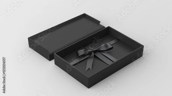 Obraz Elegant Black Gift Box with Satin Ribbon Bow: Perfect for Special Occasions