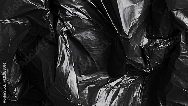 Fototapeta Black transparent plastic wrap texture overlay background. Realistic plastic for poster design and photo overlay effect. Wrinkled plastic surface pattern for graphic design sources and element mockup.