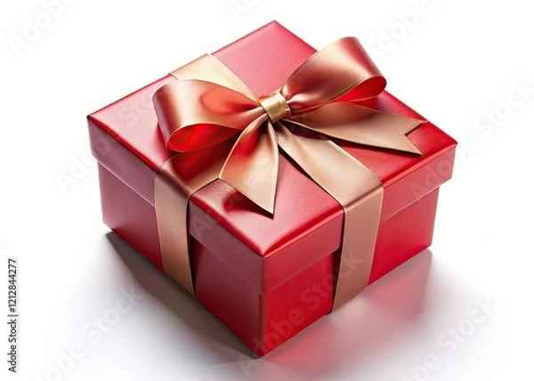 Fototapeta Red Gift Box with Ribbon Bow - Macro Photography - 3D Rendering