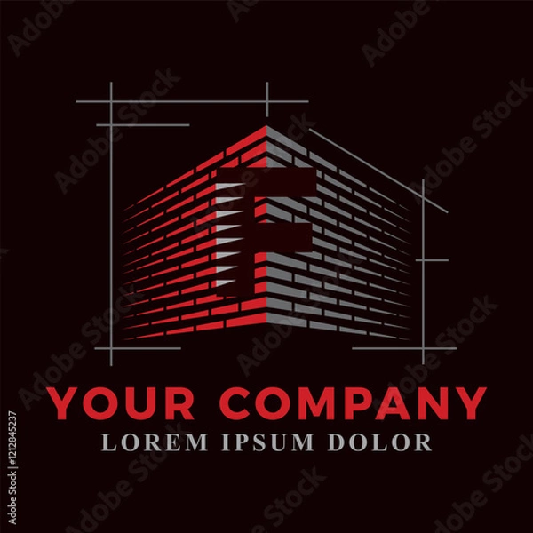 Obraz Brick laying construction combined with initial letter F logo design. Construction logo design template 