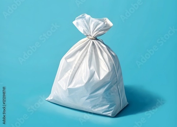 Fototapeta white garbage bag isolated on blue background