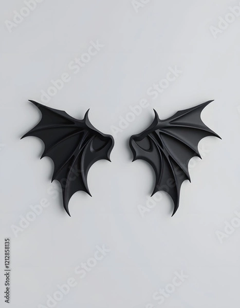 Fototapeta 3d abstract black demon wings background, professional photography, with white tones