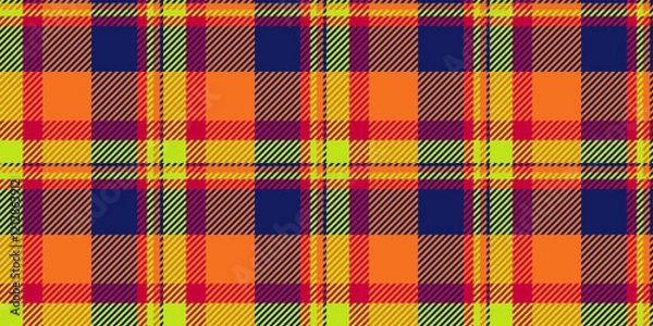 Obraz Vibrant plaid pattern in bold orange, lime green, and navy blue.  Perfect for textile design, fashion, or website backgrounds.  The striking color combination offers a modern and energetic aesthetic.