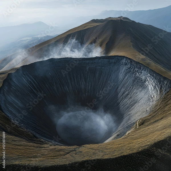 Obraz A dormant volcano with a large crater and mist surrounding the peak ultra HD