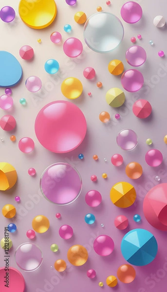Fototapeta A vibrant and colorful abstract background with bubbles in various sizes and colors. Perfect for use in designs, presentations, origami, with white tones