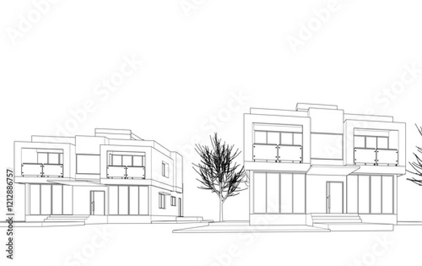 Fototapeta house building architecture 3d illustration