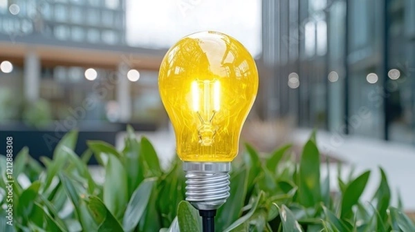 Obraz Illuminated Yellow Bulb in City Greenspace