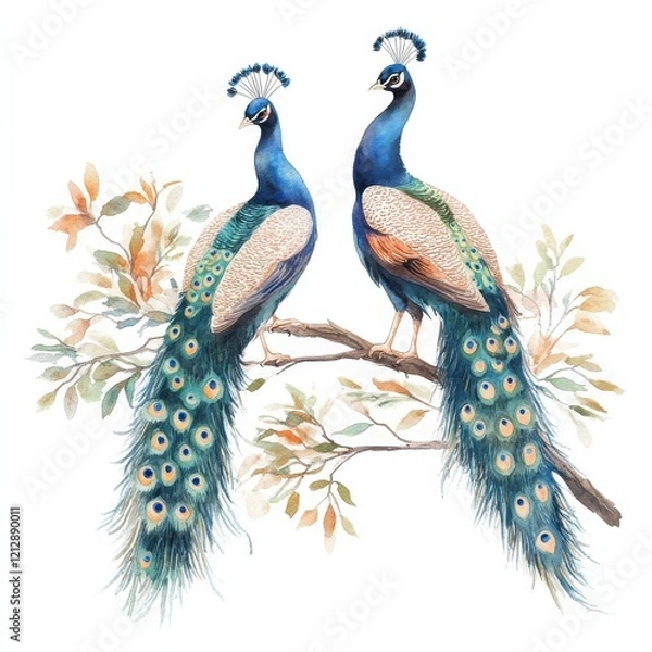 Obraz Watercolor Peacock Birds