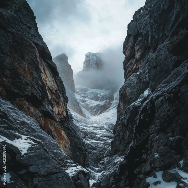 Obraz Rocky Mountain Pass Through Cloudy Sky