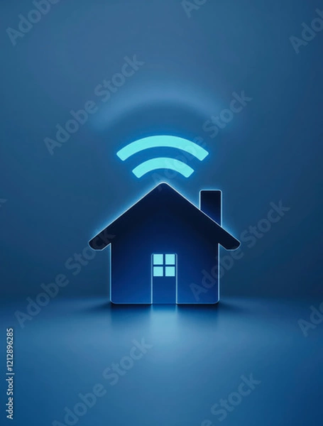 Fototapeta Modern Wi-Fi Icon with Glowing Effect Above a House Silhouette