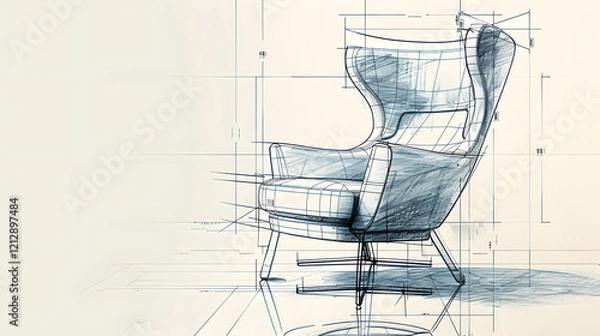 Obraz Designer sketch of a modern wingback armchair,. generative ai.