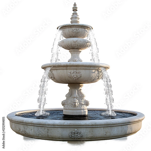 Fototapeta A three tier fountain with water isolated on white background.PNG