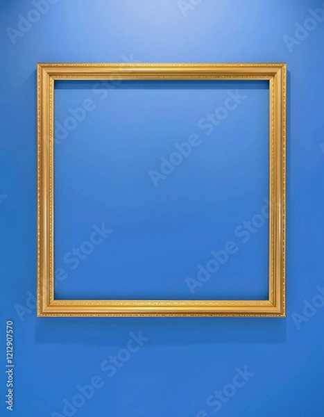 Fototapeta Golden frame on blue background, smooth light, with white tones