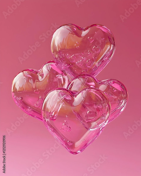 Fototapeta Transparent floating heart cluster, on vibrant pink gradient background